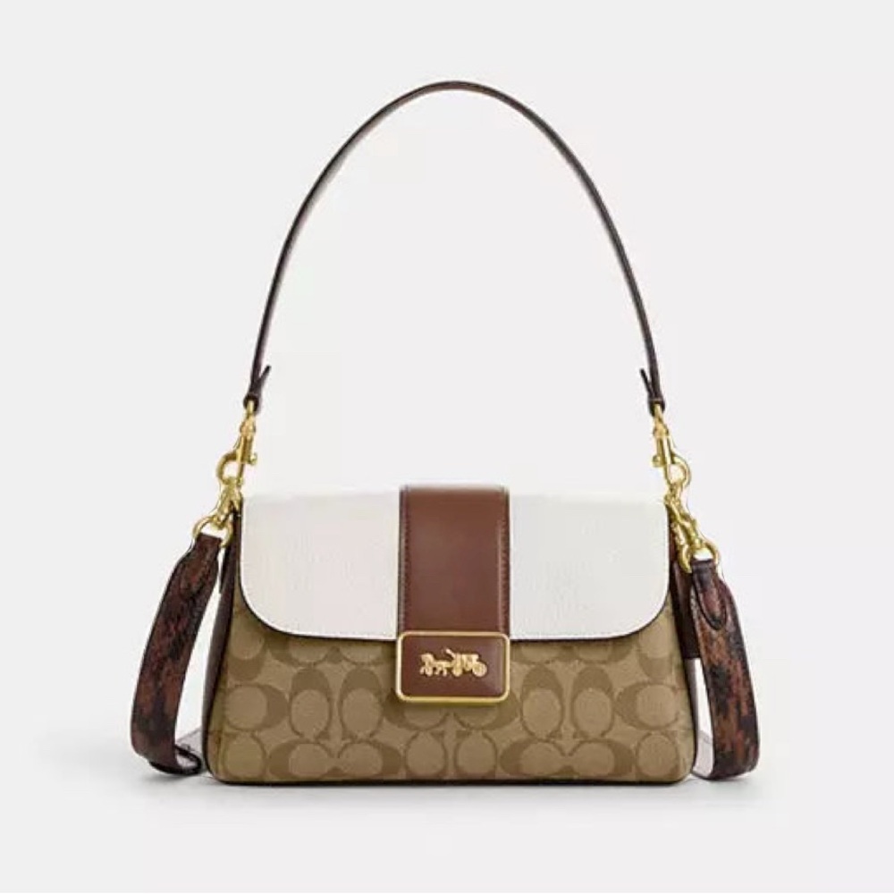 Coach Grace Shoulder Bag in Signature Canvas in Ivory/Khaki/Brown.